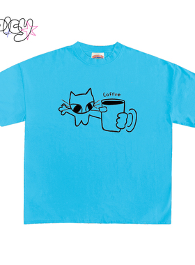 Non standard 可爱风趣味Coffee猫咪简笔画搞怪日常清爽短袖T恤