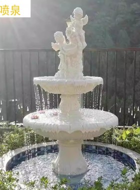 欧式流水喷泉婚庆喷水池造景装饰摆件花园户外庭院水景鲜花许愿池