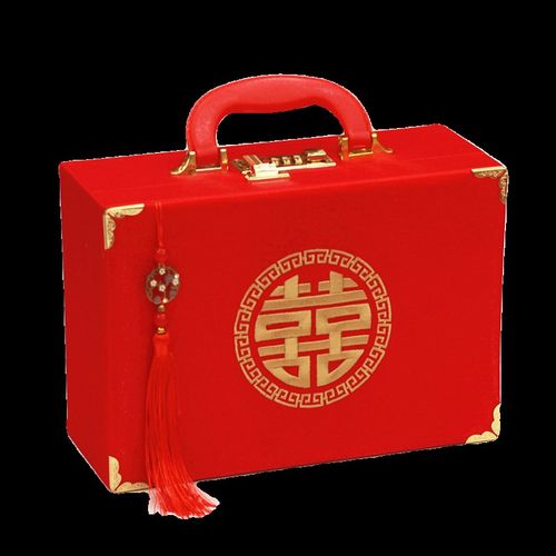 结婚礼金箱高档布艺n密码锁礼金盒翻盖流苏中式加厚彩礼钱现金箱 - 图3