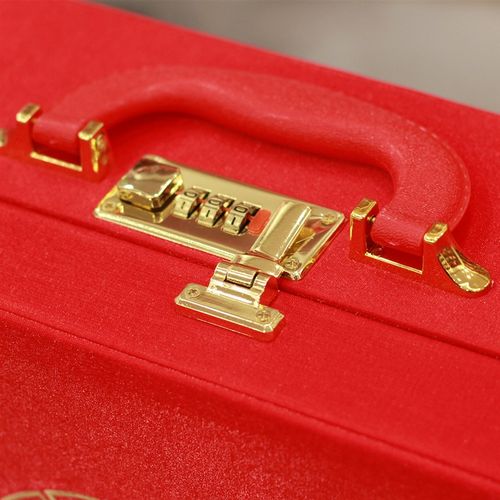 结婚礼金箱高档布艺n密码锁礼金盒翻盖流苏中式加厚彩礼钱现金箱 - 图1