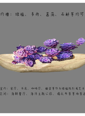 侘寂风实木船型木头花盆