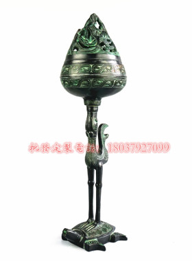 仿古青铜器 神龟立鸟博山炉仙鹤熏炉家居K装饰工艺品摆件古玩收藏