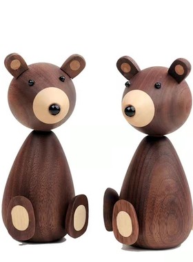 胡桃木木偶北欧风格小熊摆件
