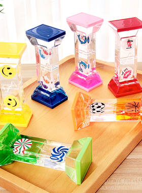 绚丽动感双转轮方形油滴沙漏计时器创意解压液体水滴摆件儿童礼物