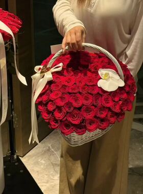 七夕新款柳编爱心花篮鲜花篮永生花DIY花篮