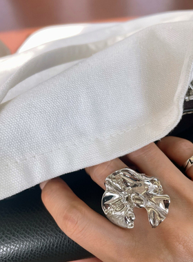 韩国東大门银饰戒指原创设计手工雕蜡小众仙气银饰褶皱水草戒指