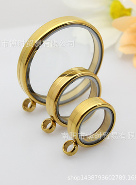 多尺寸不锈钢金色粗吊耳螺纹嘎乌盒玻璃相盒唐卡朱砂盒吊坠项链