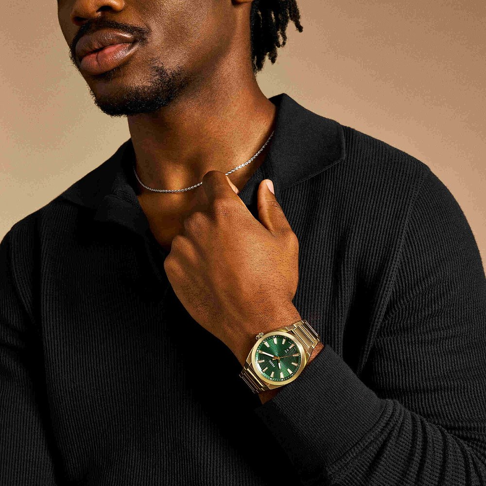 日本直邮FOSSIL 男士 Everett 手表三针日期金色不锈钢手表FS6090 - 图3