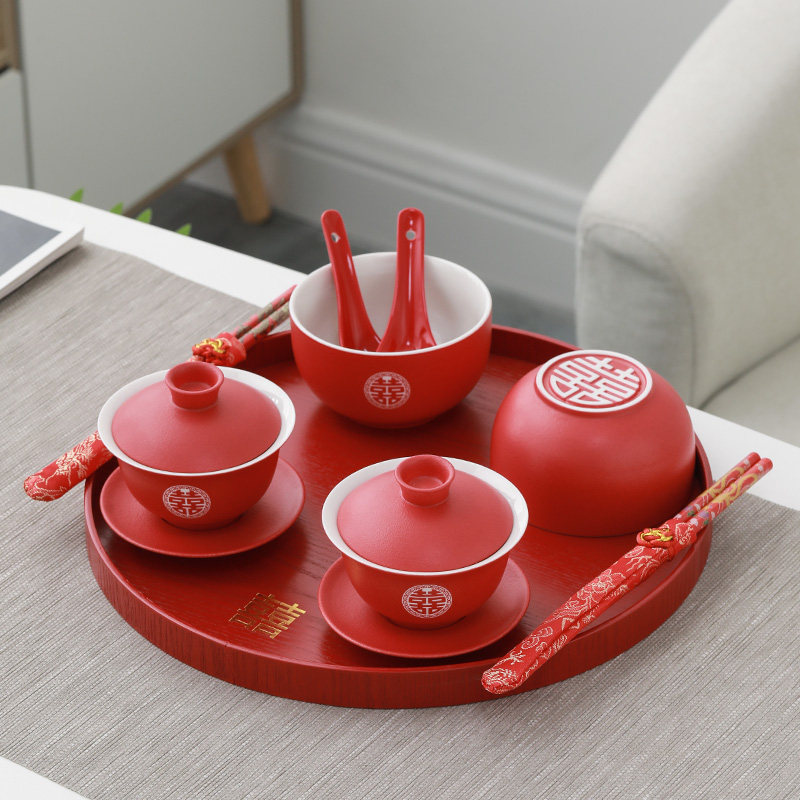 敬茶杯结婚套装一对红色喜碗对碗新人改口敬茶杯陪嫁X茶碗婚庆托,淘宝优惠券,粉丝福利购,淘宝优惠卷
