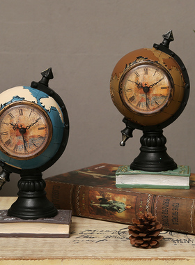 欧式复古地球仪i摆件创意时钟家居客厅电视柜酒柜书房装饰品小摆