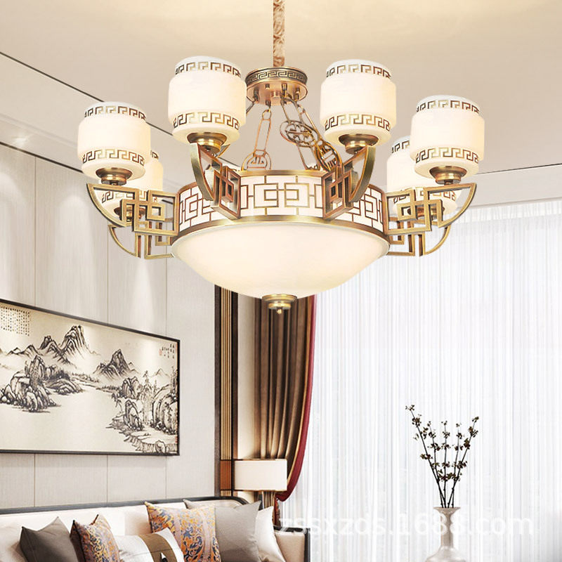 新中式客厅吊灯中国风全铜餐厅灯卧室铜灯仿古书房别墅大厅灯具,淘宝优惠券,粉丝福利购,淘宝优惠卷