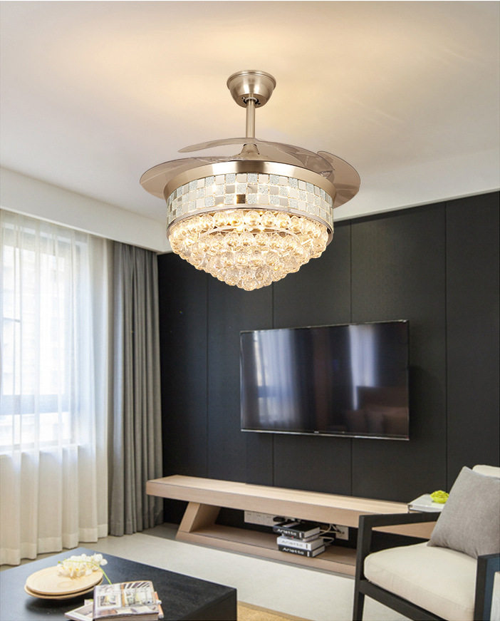 北欧水晶隐形吊扇灯餐厅客厅风扇灯豪华家用现代带灯电风扇吊灯,淘宝优惠券,粉丝福利购,淘宝优惠卷