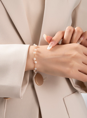 18K金珍珠手链 正圆高亮淡水珍珠手串轻奢高级感百搭 生日送女友