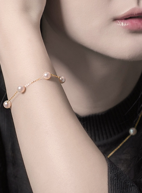 星晴海水珍珠手链18K金白色正圆强光女款满天星轻奢高级送女友