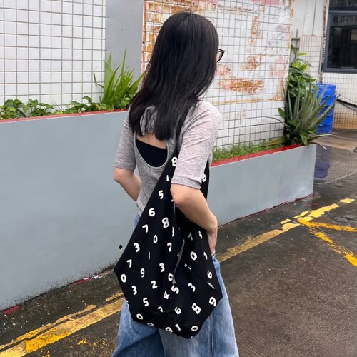 日本潮牌新款京都数字印花帆布包女夏单肩手提托特包购物袋环保袋 - 图2