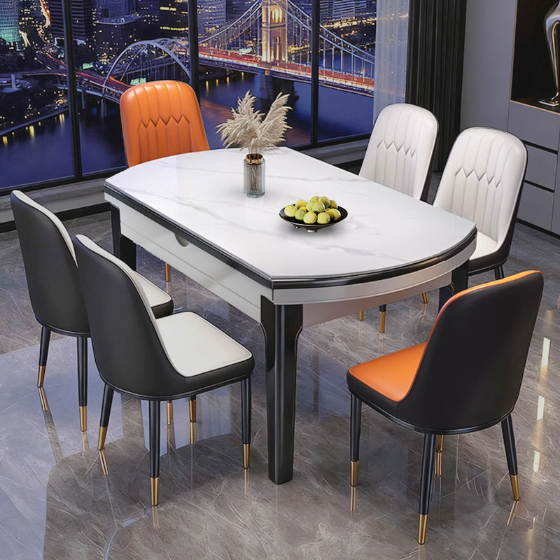 岩板餐桌轻奢伸缩可变圆桌饭桌子客厅小户型家用2026款轻奢高级感,淘宝优惠券,粉丝福利购,淘宝优惠卷