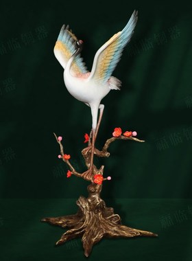 纯铜白鹤展翅仙鹤黄铜摆件室内客厅祝寿仙鹤延O年吉祥装饰摆放用