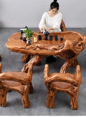 仿根雕喝茶桌椅组合茶具套装y一体阳台功夫户外泡茶台办公室家用