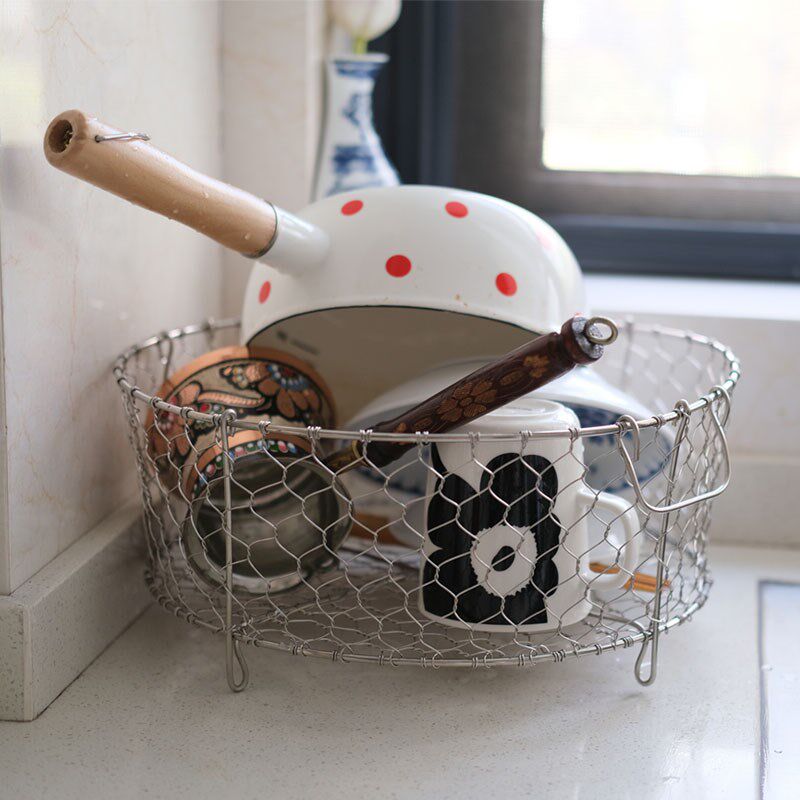 雨花石杂货手工编织不锈钢沥水篮自制G碗碟杂物收纳篮水果篮漏水,淘宝优惠券,粉丝福利购,淘宝优惠卷