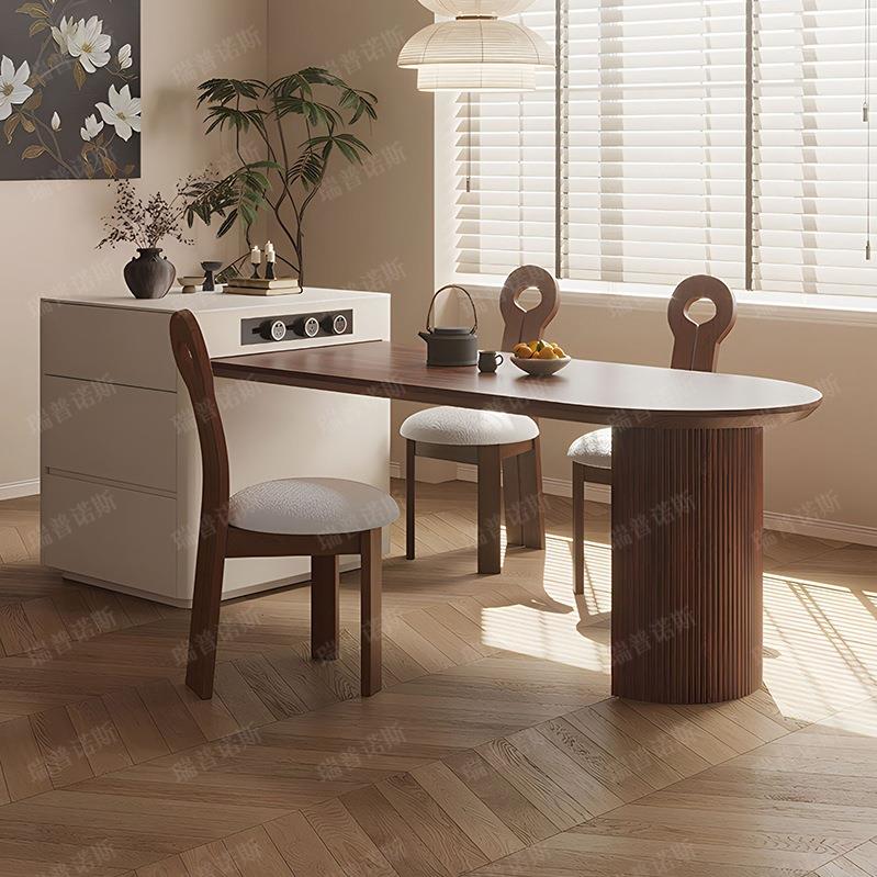 现代简约岛台餐桌一体可伸缩小户型家用复古风胡桃木岩板中岛台 - 图2