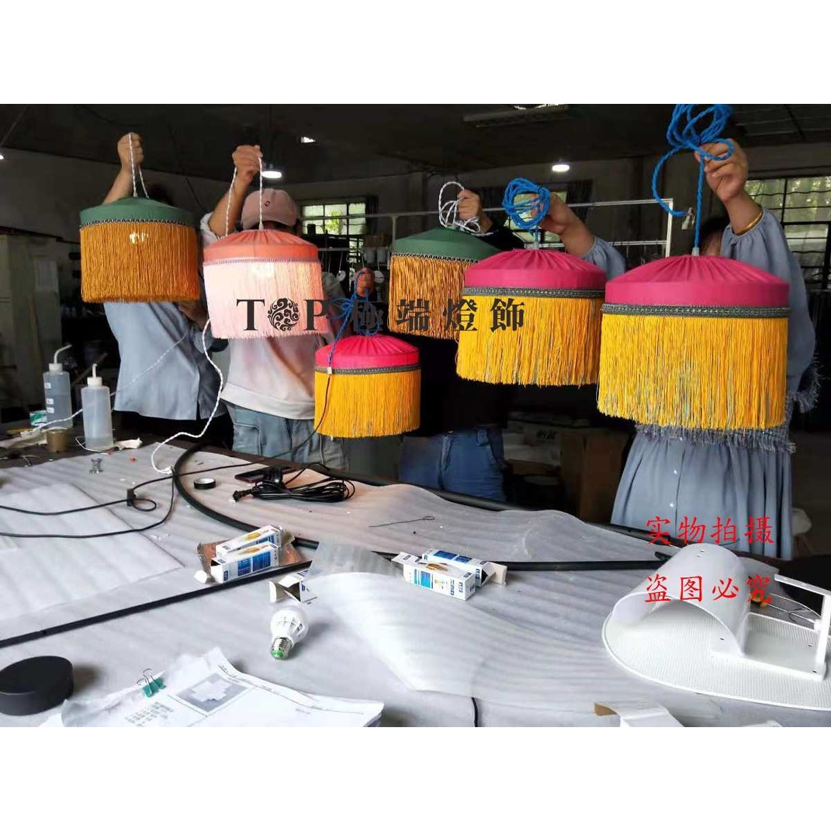 现代艺术餐厅亚麻布艺粉红色流苏吊灯创意中式客厅设计师民宿灯具 - 图2