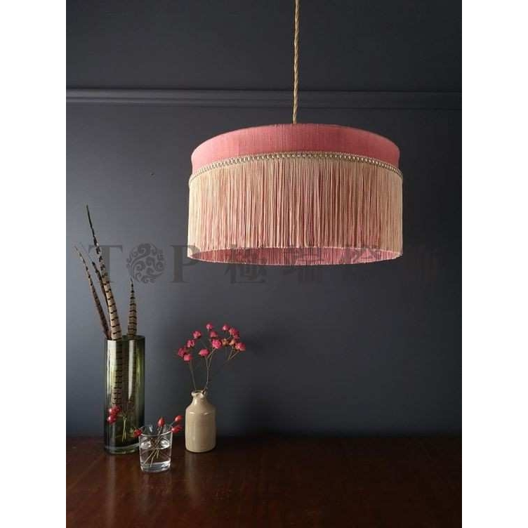 现代艺术餐厅亚麻布艺粉红色流苏吊灯创意中式客厅设计师民宿灯具 - 图0