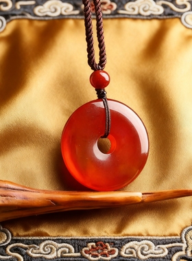 红玛瑙平安扣吊坠天然