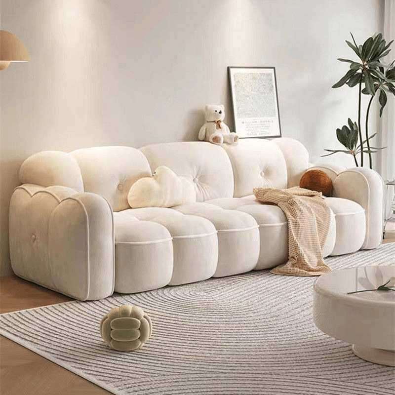 奶油风布艺客厅皮布沙发小户型现代云朵钢琴键绒布棉花糖简约家具,淘宝优惠券,粉丝福利购,淘宝优惠卷