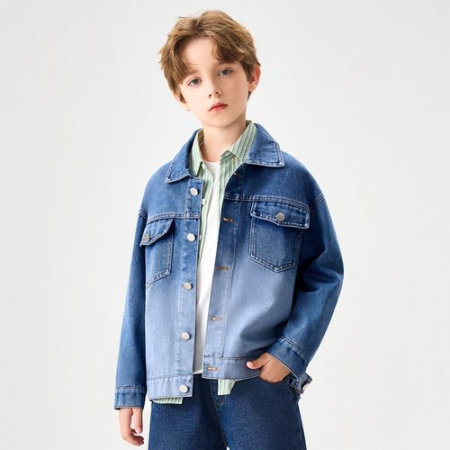 迪士尼男童牛仔外套个性字母印花秋季潮酷儿童夹克上衣中大童 - 图1
