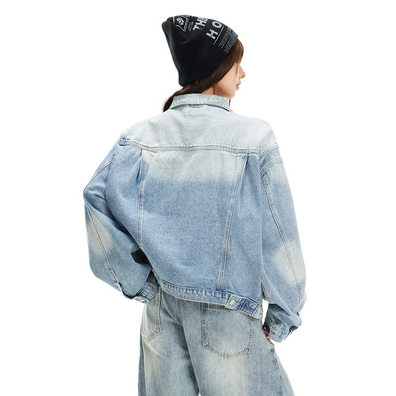 美式复古渐变牛仔外套女早春季新款翻领百搭宽松休闲夹克上衣男潮,淘宝优惠券,粉丝福利购,淘宝优惠卷