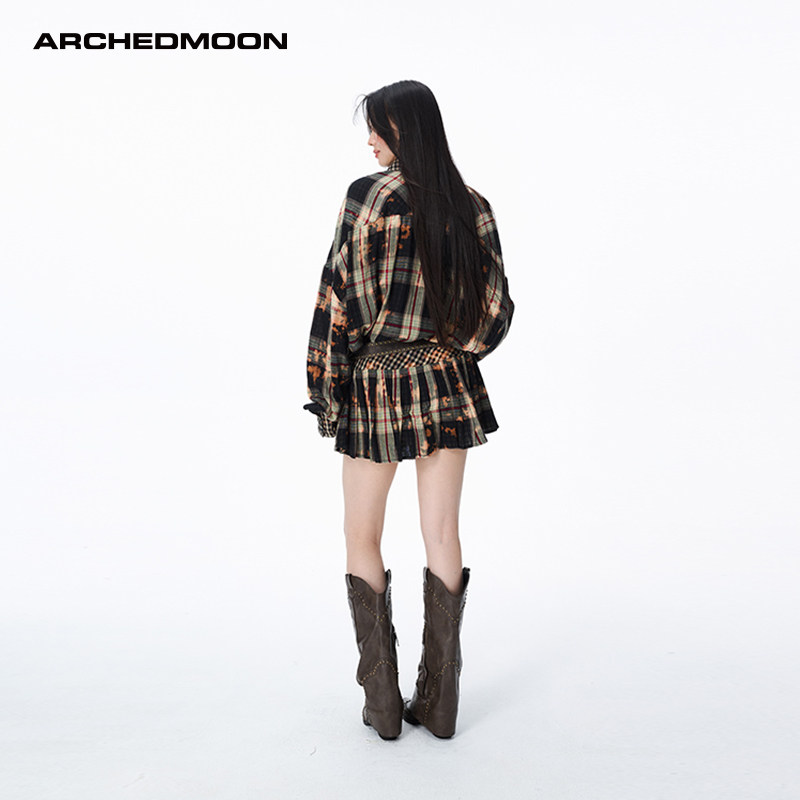 ARCHEDMOON早春秋季款格子衬衫上衣外套百褶半身短裙子两件套装女,淘宝优惠券,粉丝福利购,淘宝优惠卷
