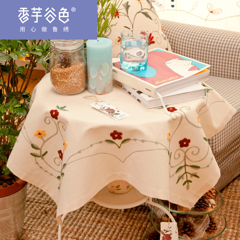 棉麻多用盖布台布田园布艺刺绣D台布圆桌桌布餐桌布电视盖巾,淘宝优惠券,粉丝福利购,淘宝优惠卷