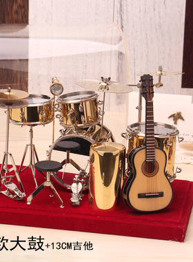 迷你架子鼓模型i摆件纯铜镀金架子鼓礼品摆件含防尘罩包邮打击乐