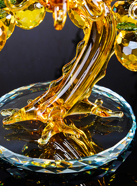 纯手工黄水晶摇钱树客厅风水摆件 创意金钱树家V居装饰送礼佳品