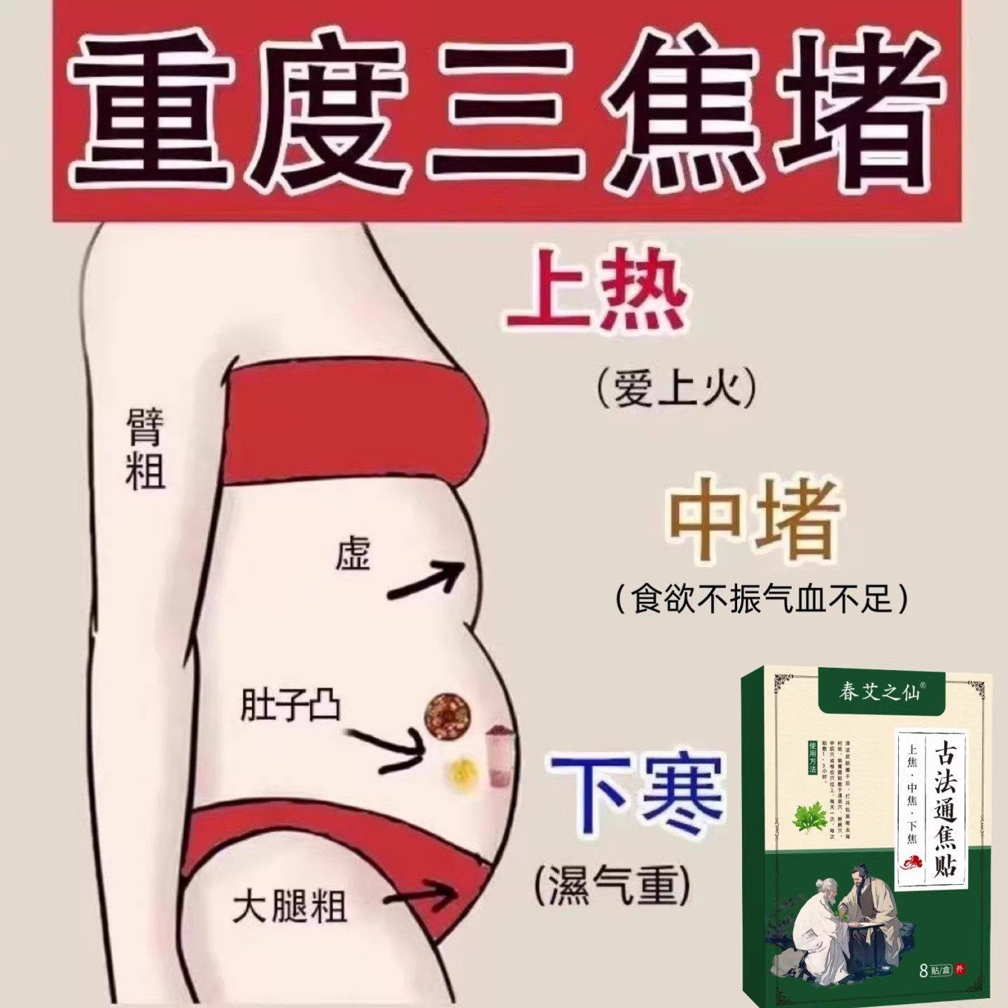 【严重湿寒】肝气郁虚不受补上热下寒中焦淤堵舌苔厚腻三焦贴,淘宝优惠券,粉丝福利购,淘宝优惠卷