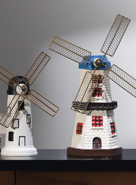 现代创意灯塔风车桌面客厅酒柜装饰品办公室柜子书柜摆设