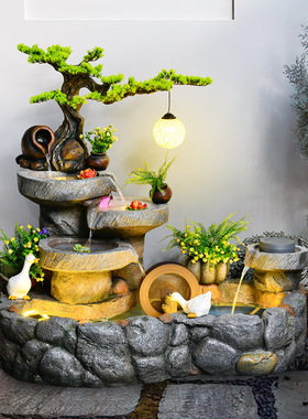 假山喷泉流水摆件循环水池阳台室内水景造景户外布置别墅庭院鱼池