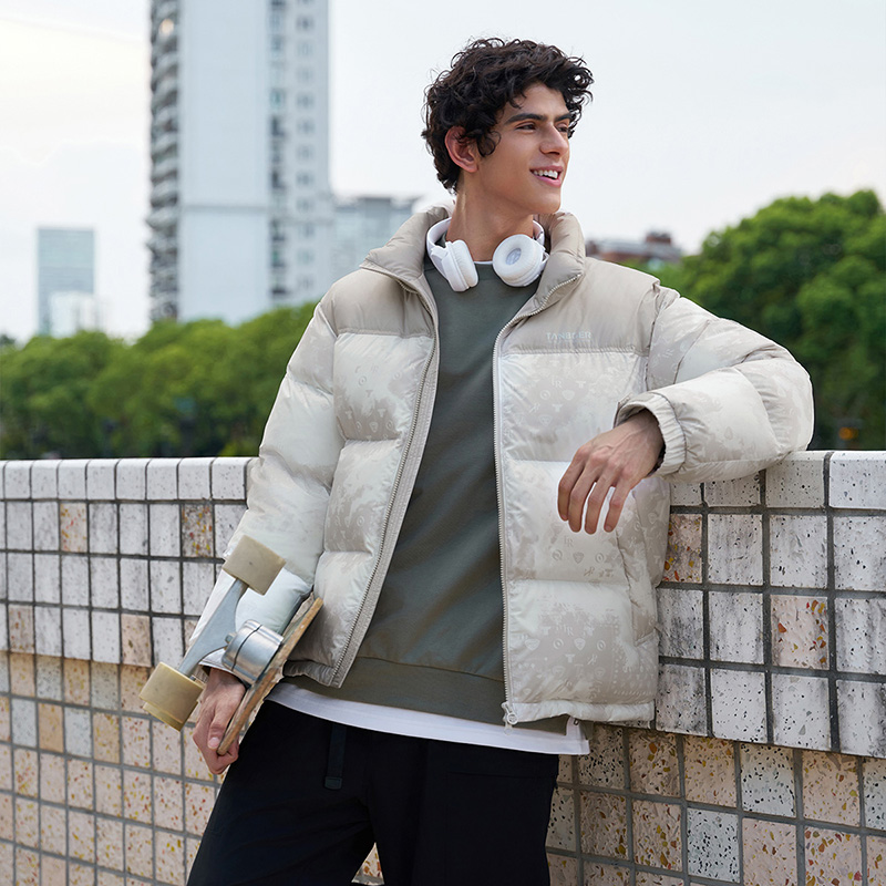 坦博尔拼色短款立领羽绒服男女同款冬季2025新款加厚宽松面包外套