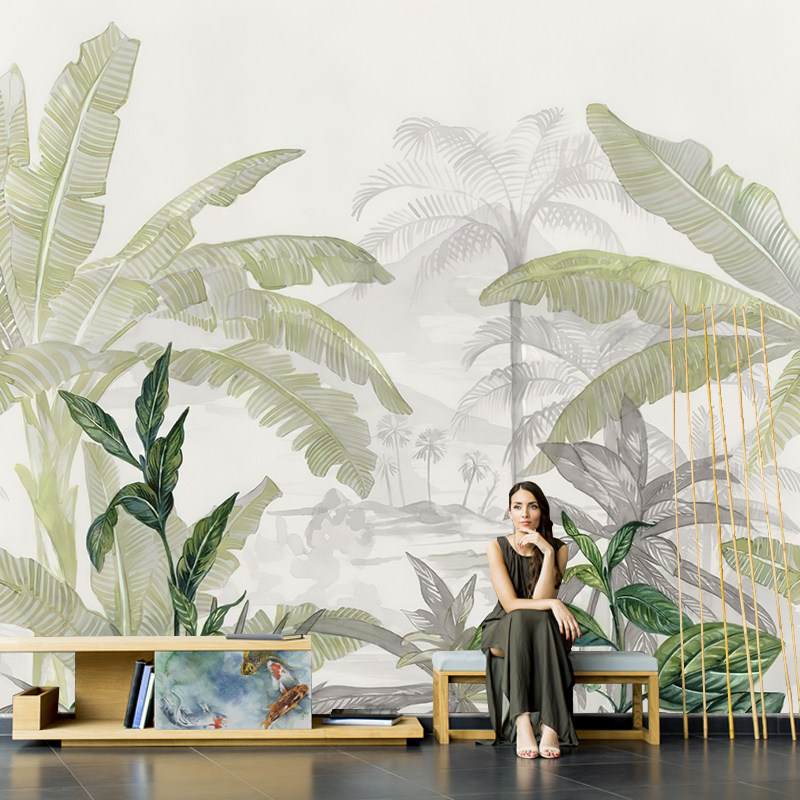 东南亚热带雨林墙纸树叶芭蕉叶植物壁纸客厅沙发墙布酒店民宿壁画,淘宝优惠券,粉丝福利购,淘宝优惠卷