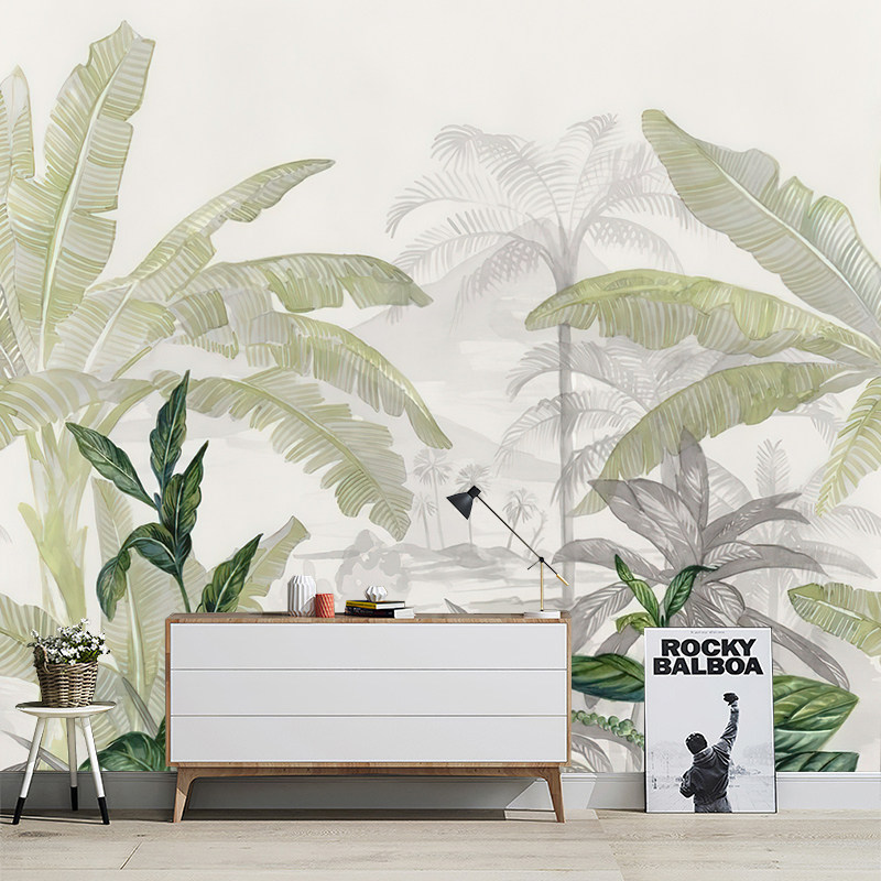 东南亚热带雨林墙纸树叶芭蕉叶植物壁纸客厅沙发墙布酒店民宿壁画,淘宝优惠券,粉丝福利购,淘宝优惠卷