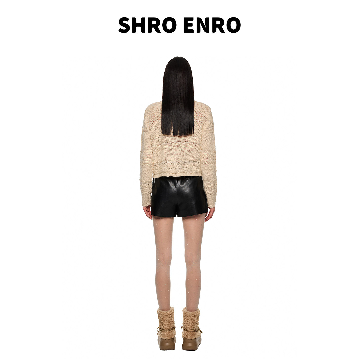 SHRO ENRO2025秋季新款假两件蛋白皮休闲百搭短裤黑色微弹裙裤女,淘宝优惠券,粉丝福利购,淘宝优惠卷
