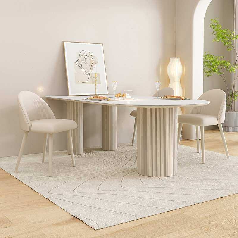 奶油风岩板餐桌椅组合小户型家用餐桌餐厅民宿网红半圆形用餐桌子,淘宝优惠券,粉丝福利购,淘宝优惠卷