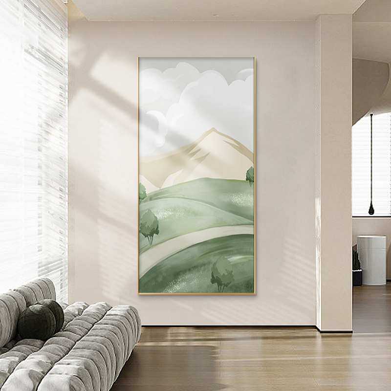 侘寂风玄关装饰画 山水入户过道挂画ins风北欧绿色墙壁画大气,淘宝优惠券,粉丝福利购,淘宝优惠卷