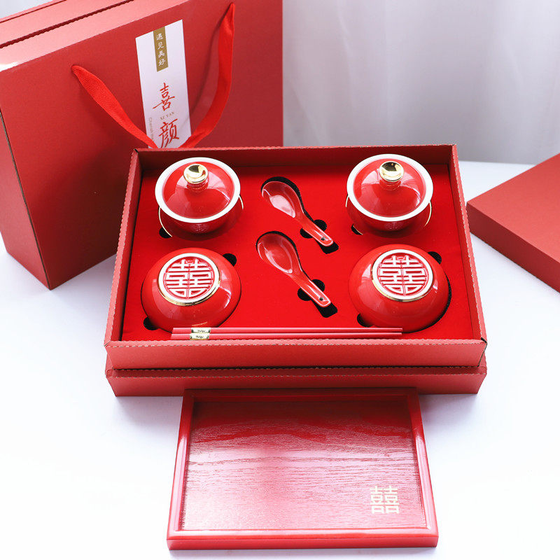 结婚敬茶杯套装红色茶碗盖碗茶杯一对新人L陪嫁改口敬茶碗喜碗对,淘宝优惠券,粉丝福利购,淘宝优惠卷