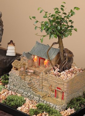 老房子模型农家小院创意摆件盆景客厅办公室装饰品U桌面微景观造