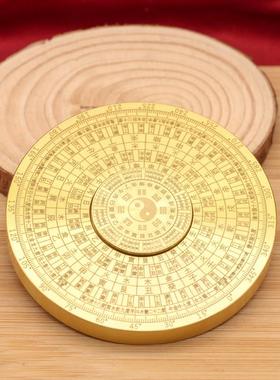 多圈旋转实心黄铜风水八卦罗盘摆件太极周易指南针手把件迷你解压