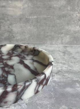 宝格丽印度绿大理石圆形托盘现代风格可定制样板间会所