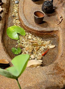 中式庭院循环流水茶桌椅组合户外禅意功夫茶台茶几生态微景观鱼池