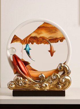 年年有余锦鲤流沙画m摆件桌面家居客厅电视柜酒柜沙漏装饰乔迁礼