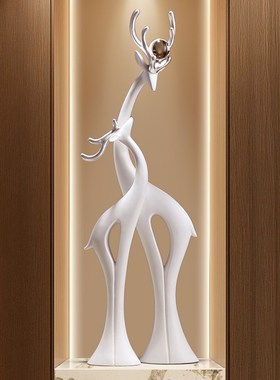 创意鹿玄关柜f入户正对门摆件高级感屏风隔断竖高细长艺术乔迁装